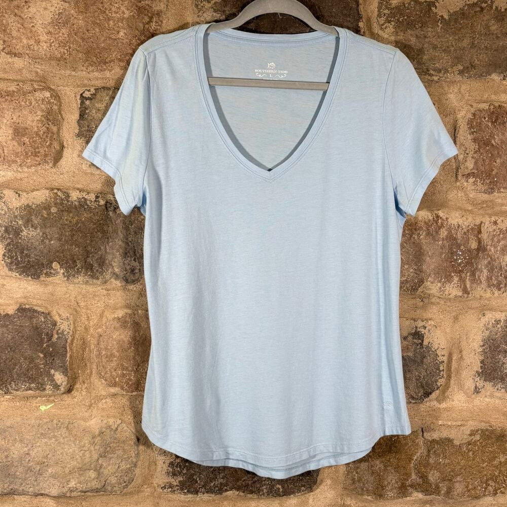 Southern Tide Light Blue V-Neck Tee L Cotton Modal Soft‎ T-Shirt Coastal Basic